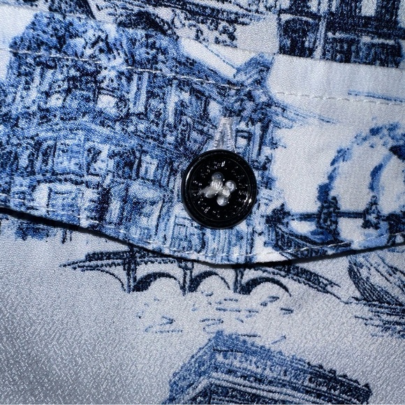 Karl Lagerfeld Womens Blouse XL Paris Print Button Up Roll Tab Parisian Scene - Picture 6 of 15